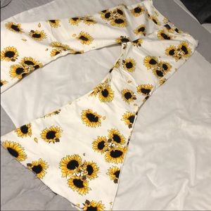 Sunflower printed tiered wide-leg pants